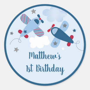 Sticker Rond L'avion étoile Clouds Boy Anniversaire