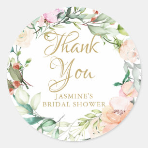 Sticker Rond Lavis à l'aquarelle de rose sauvage Floral Script