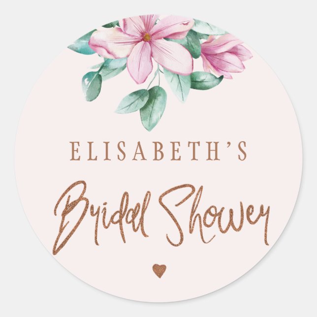 Sticker Rond Lavis floral rose blush script douche de mariage (Devant)