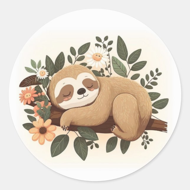 Sticker Rond Lazy sloth sleeping on a branch cartoon            (Devant)