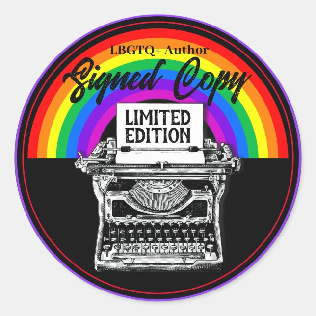 Sticker Rond LBGTQ+ Auteur Signé Copie Machine à écrire (Devant)
