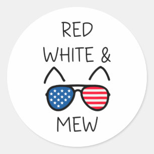 Sticker Rond Le 4 Juillet Amoureux des chats Rouge Blanc Et Mew
