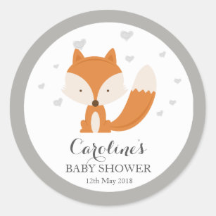 Sticker Rond Le Baby shower de coeur de Grey Fox Woodland 