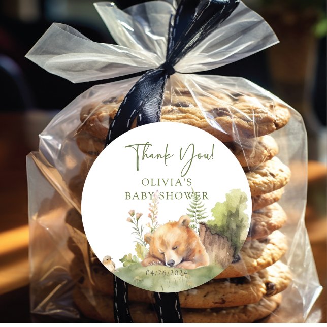 Sticker Rond Le Baby shower de l'Ours de la nature (Créateur téléchargé)