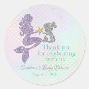 Sticker Rond Le baby shower de sirène vous remercient cadeau