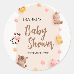 Sticker Rond Le Baby shower des animaux de ferme mignons