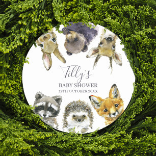 Sticker Rond Le Baby shower des animaux des bois