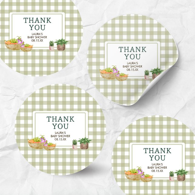 Sticker Rond Le Baby shower des fermiers cultivés localement (Green Farmers Market Locally Grown Baby Shower Round Sticker )