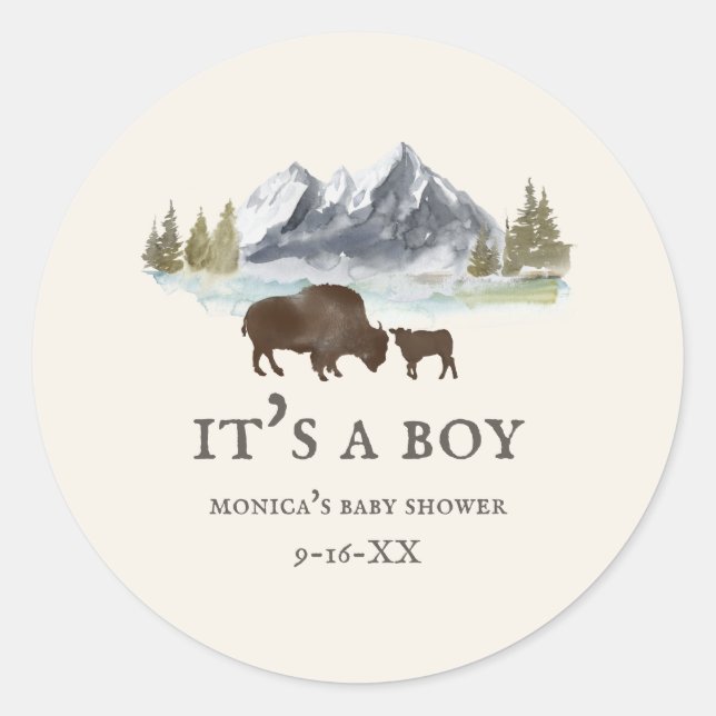Sticker Rond Le Baby shower des monts Buffalo (Devant)