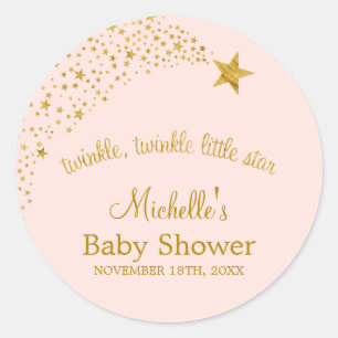 Sticker Rond Le Baby shower d'or rose de la star de Twinkle