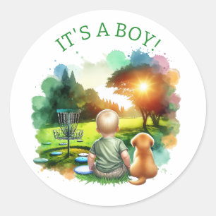Sticker Rond Le Baby shower du garçon de golf de Cute Disk   C'