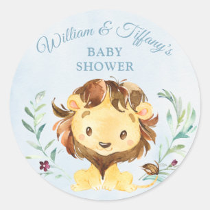 Sticker Rond Le Baby shower du garçon Lion bleu
