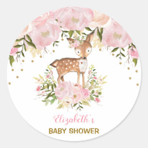 Sticker Rond Le baby shower féminin de cerfs communs rougissent