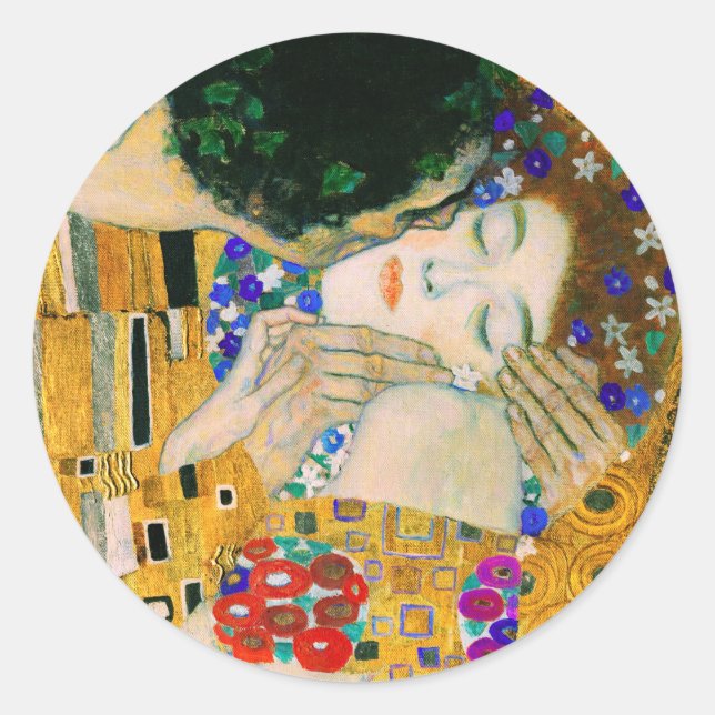 Sticker Rond Le baiser de Gustav Klimt (Devant)