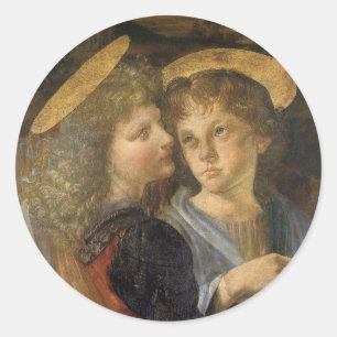 Sticker Rond Le baptême de Léonard de Vinci des anges du Christ