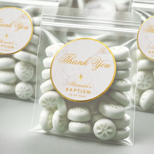 Sticker Rond Le Baptême privilégie le Merci élégant Faux Gold M (Créateur téléchargé)