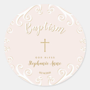Sticker Rond Le baptême se répand en rose et en or