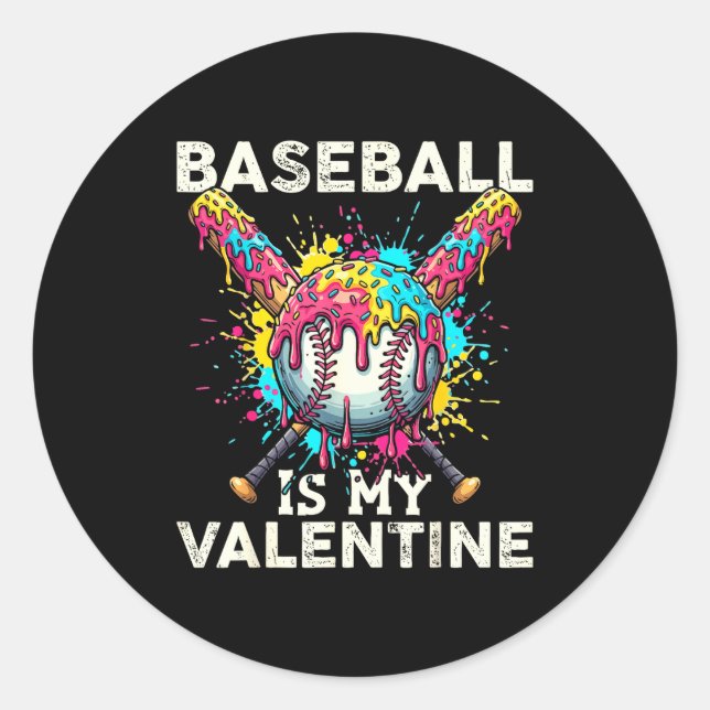 Sticker Rond Le baseball est mon glace de la Saint-Valentin qui (Devant)