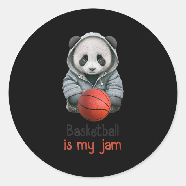 Sticker Rond Le Basket-Ball Est Mon Ours Panda De Jam Avec Bask (Devant)