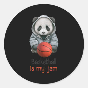 Sticker Rond Le Basket-Ball Est Mon Ours Panda De Jam Avec Bask
