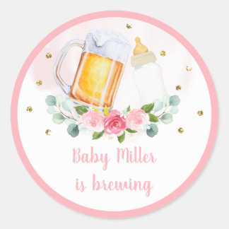 Sticker Rond Le bébé brasse le Baby shower Floral d'or rose