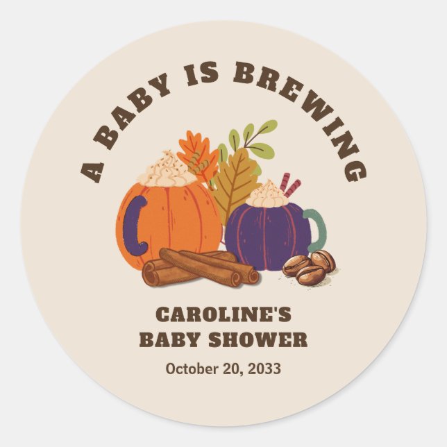 Sticker Rond Le bébé brasse le café Citrouille Baby shower d'au (Devant)