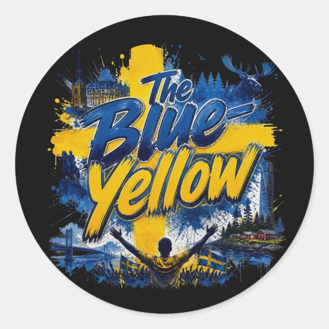 Sticker Rond Le Bleu-Jaune - le surnom de la Suède (Devant)