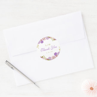 Sticker Rond Le Boho Purple Green Party préfère le Mariage flor