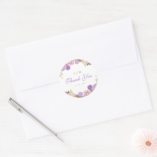 Sticker Rond Le Boho Purple Green Party préfère le Mariage flor (Enveloppe)