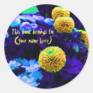 Sticker Rond Le bruit psychédélique fleurit l'ex-libris