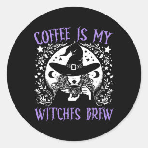 Sticker Rond Le café est mes sorcières Brew Retro Halloween sor
