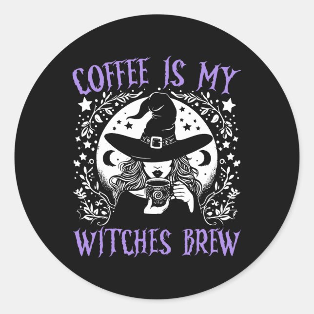 Sticker Rond Le café est mes sorcières Brew Retro Halloween sor (Devant)