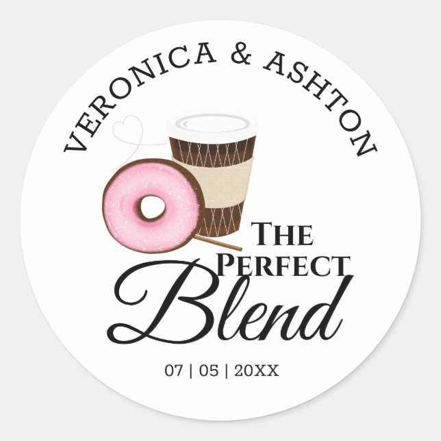 Sticker Rond Le café et beignet mélange parfait | Mariage (Devant)