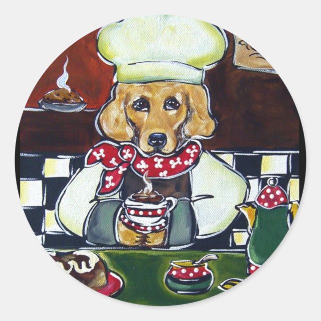 Sticker Rond Le Café Golden Retriever (Devant)