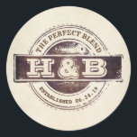 Sticker Rond Le Café Mariage Mixte Parfait<br><div class="desc">Le Mélange Parfait - Ancien Timbre D'Encre Style Mariage Favoriser Stickers</div>