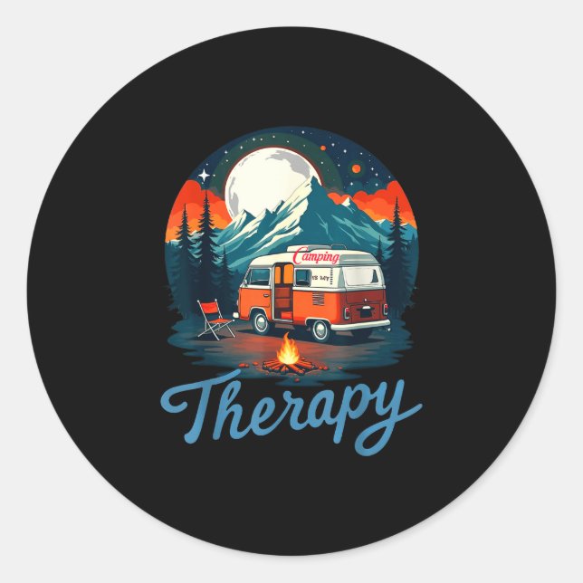 Sticker Rond Le camping est ma thérapie  (Devant)