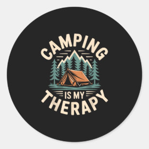 Sticker Rond Le camping est ma thérapie drôle campeur 
