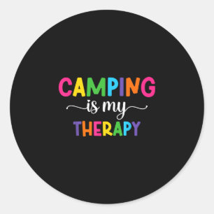 Sticker Rond Le camping est ma thérapie femmes camping avec cit