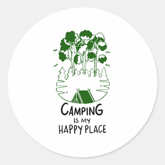 Sticker Rond Le Camping Est Mon Endroit Heureux (Devant)
