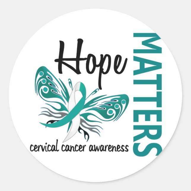 Sticker Rond Le cancer cervical du papillon Hope Matters (Devant)