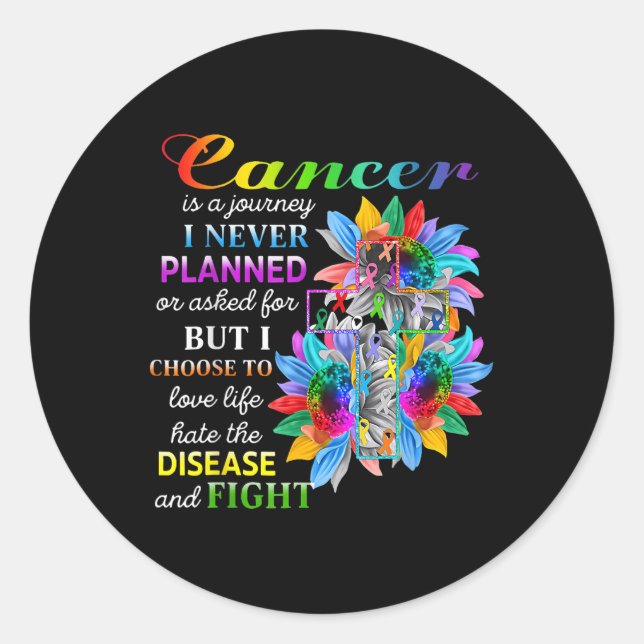 Sticker Rond Le Cancer Est Un Voyage Fleurs De Sensibilisation  (Devant)
