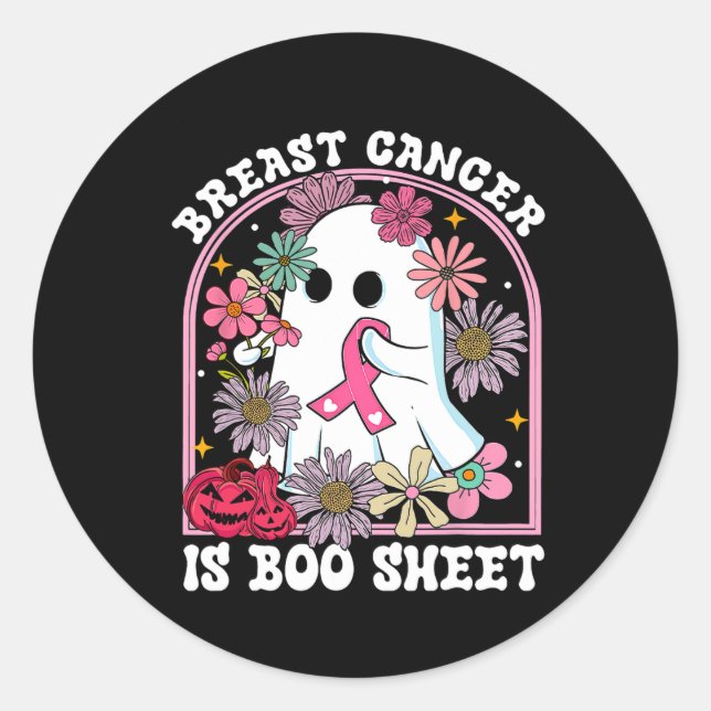 Sticker Rond Le cancer est une feuille de seins Cancer guerrier (Devant)