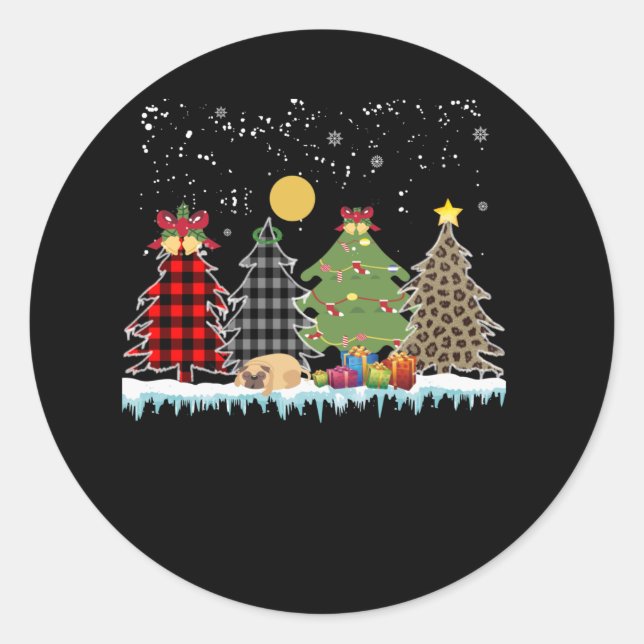 Sticker Rond le carlin dort pendant la période de Noël (Devant)