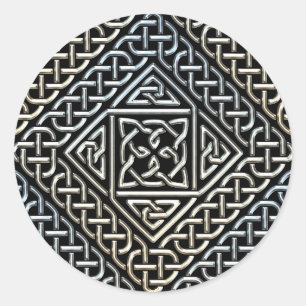 Sticker Rond Le carré noir argenté forme le motif de Knotwork