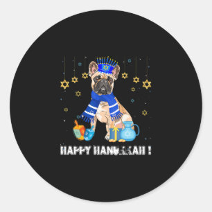 Sticker Rond Le Casquette français de Bulldog Menorah Happy Cha
