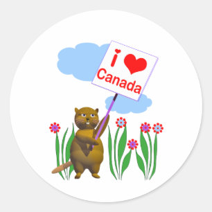 Sticker Rond Le Castor canadien aime le Canada