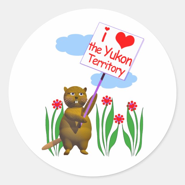 Sticker Rond Le castor canadien aime le Yukon (Devant)