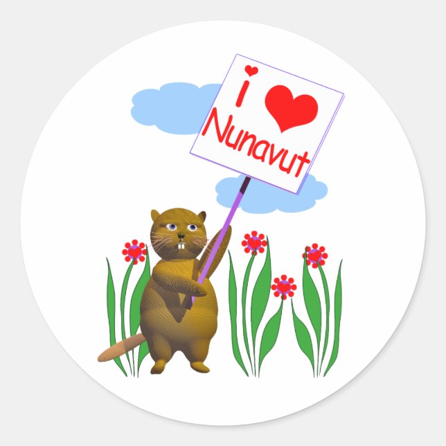 Sticker Rond Le castor canadien aime Nunavut (Devant)