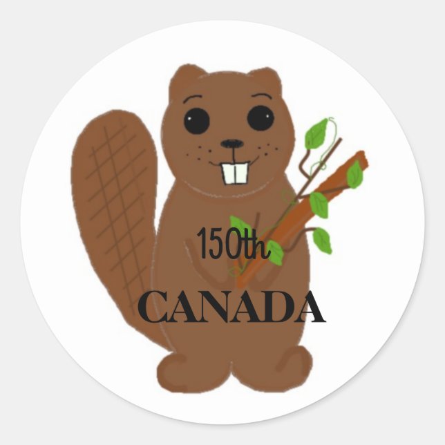 Sticker Rond Le castor canadien célèbre le Canada (Devant)