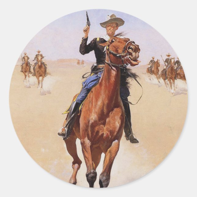 Sticker Rond Le cavalier par Frederic Remington (Devant)